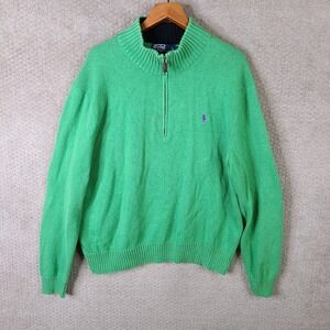 Vintage‎ Polo Ralph Lauren Sweater Mens XXL Green 1/4 Zip Mock Neck Purple Pony